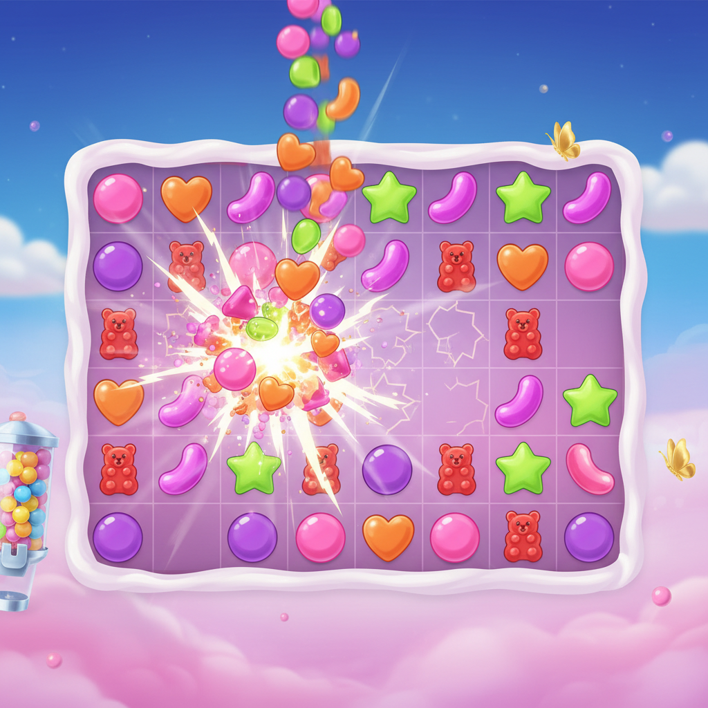 Mécanique Tumble de Sugar Rush 1000 : les symboles gagnants explosent et de nouveaux bonbons tombent pour former de nouvelles combinaisons